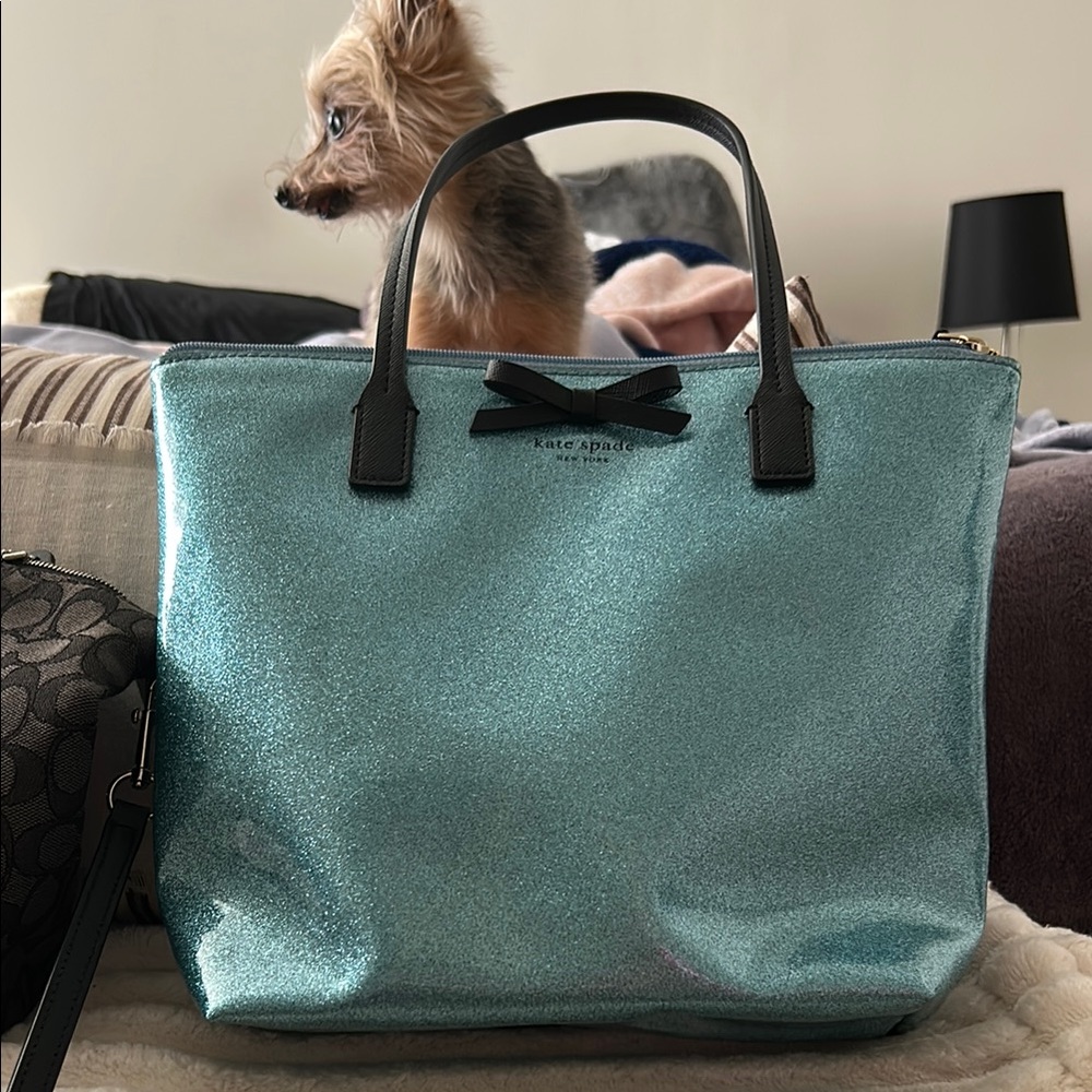 Kate Spade Blue Textured Tote with Leather Handles